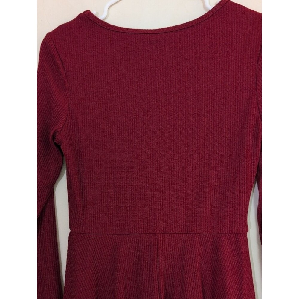 NWT Pretty Garden Long Sleeve Burgundy Maroon Ribbed Knit Skater Dress - Size S - Picture 6 of 10